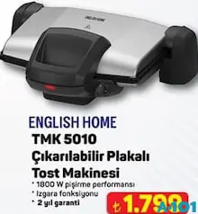 ENGLİSH HOME TMK 5010 ÇIKARILABİLİR PLAKALI TOST MAKİNESİ
